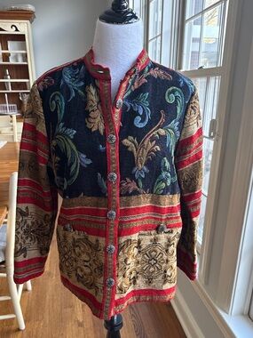 Sag Harbor Multicolor Embroidered Patchwork Jacket with Red Trim Size 12P